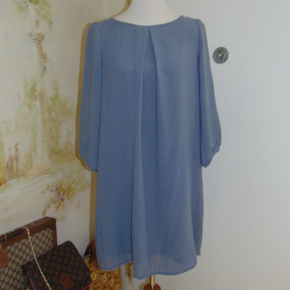 H & M Womens Dress Sz 10 Gray Blue Shift Knee Length Inverted Pleat Lightweight - Picture 1 of 8